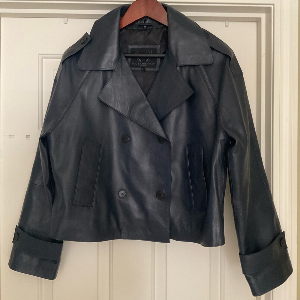 Women's Navy Leather Jacket